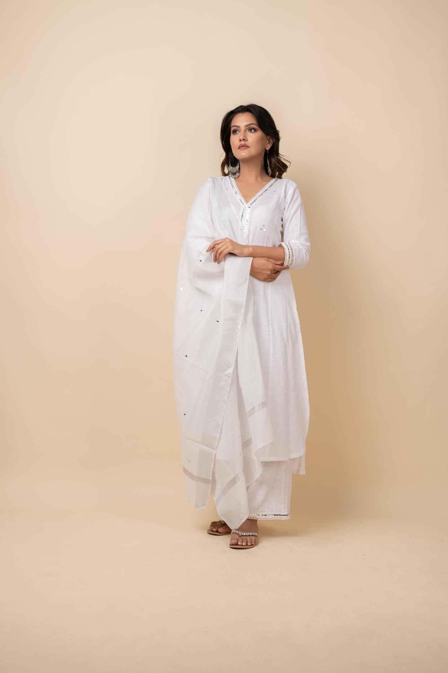 PEARL WHITE MIRRORWORK SUIT SET