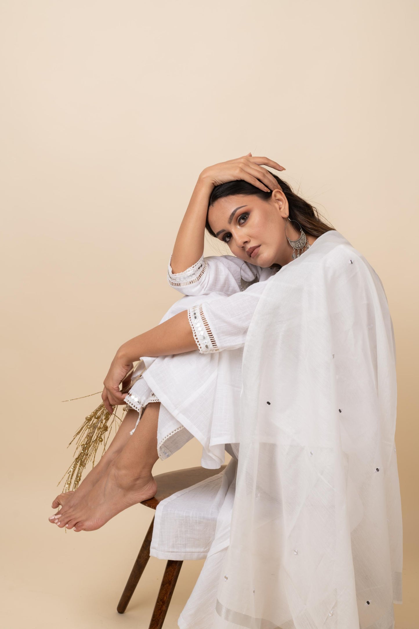 PEARL WHITE MIRRORWORK SUIT SET