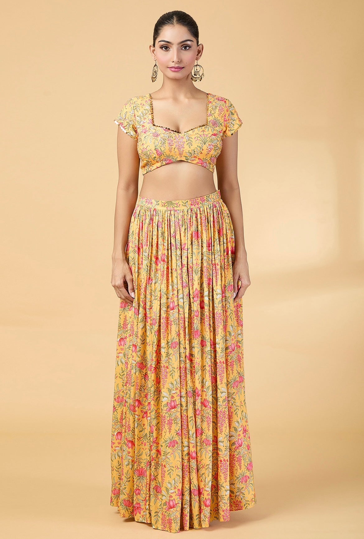 YELLOW FLORAL PRINTED LEHENGA