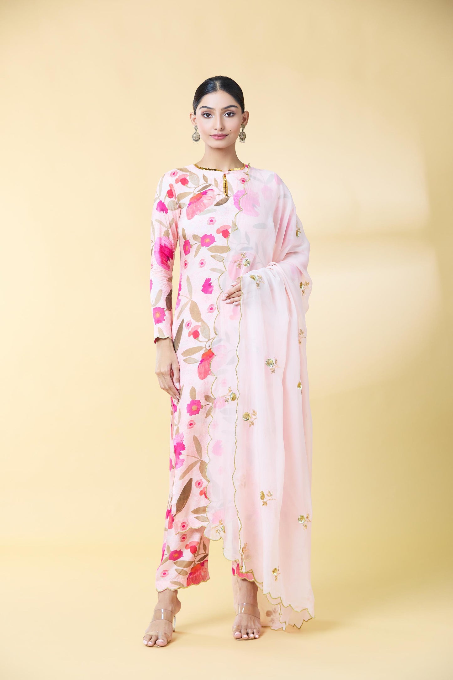 BABY PINK FLORAL PRINTED SUIT SET