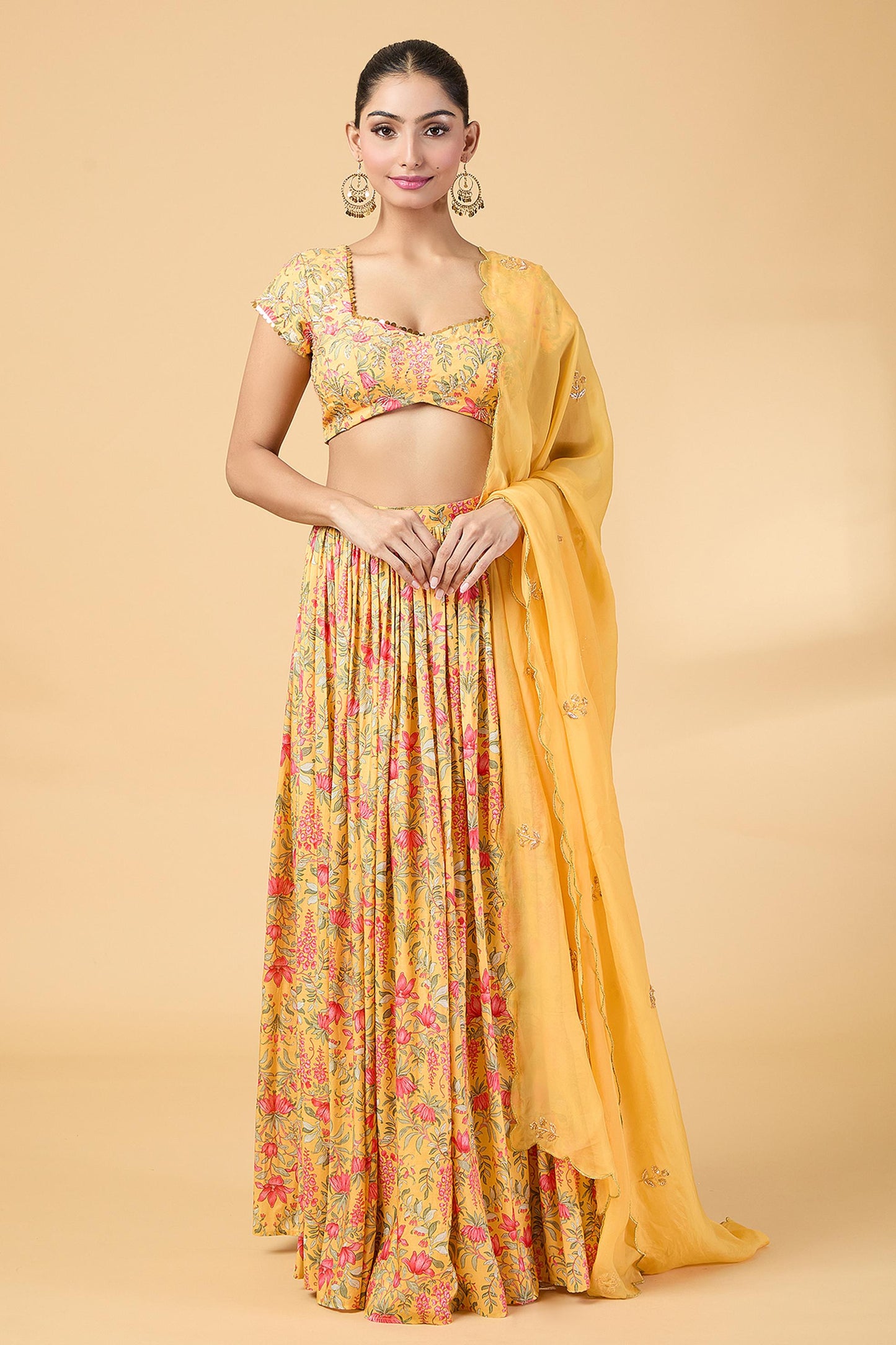 YELLOW FLORAL PRINTED LEHENGA