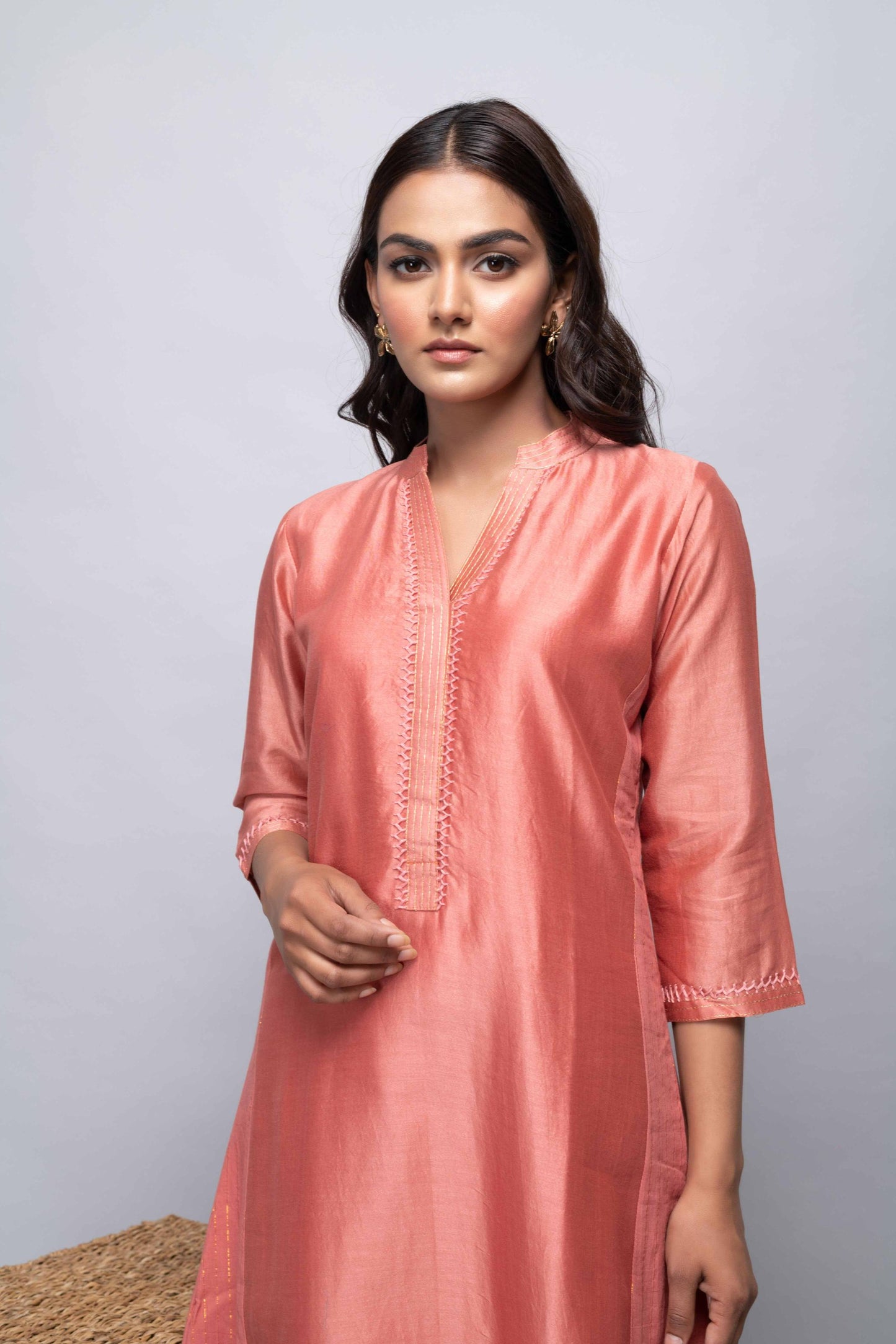 PEACH CHANDERI SUIT SET