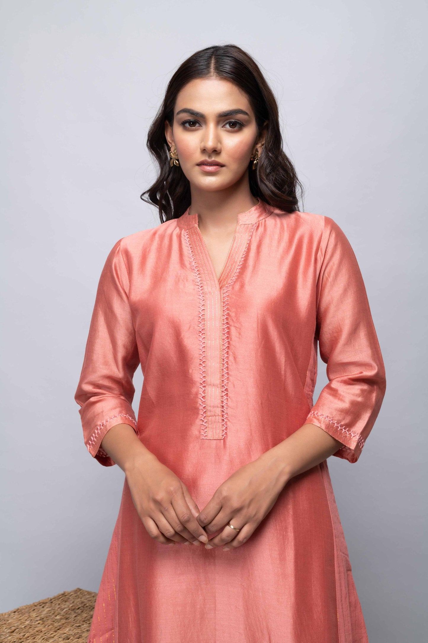 PEACH CHANDERI SUIT SET