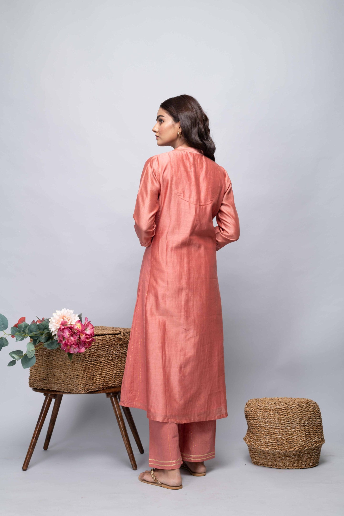 PEACH CHANDERI SUIT SET