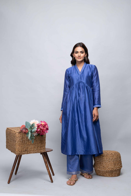 BLUE CHANDERI SUIT SET