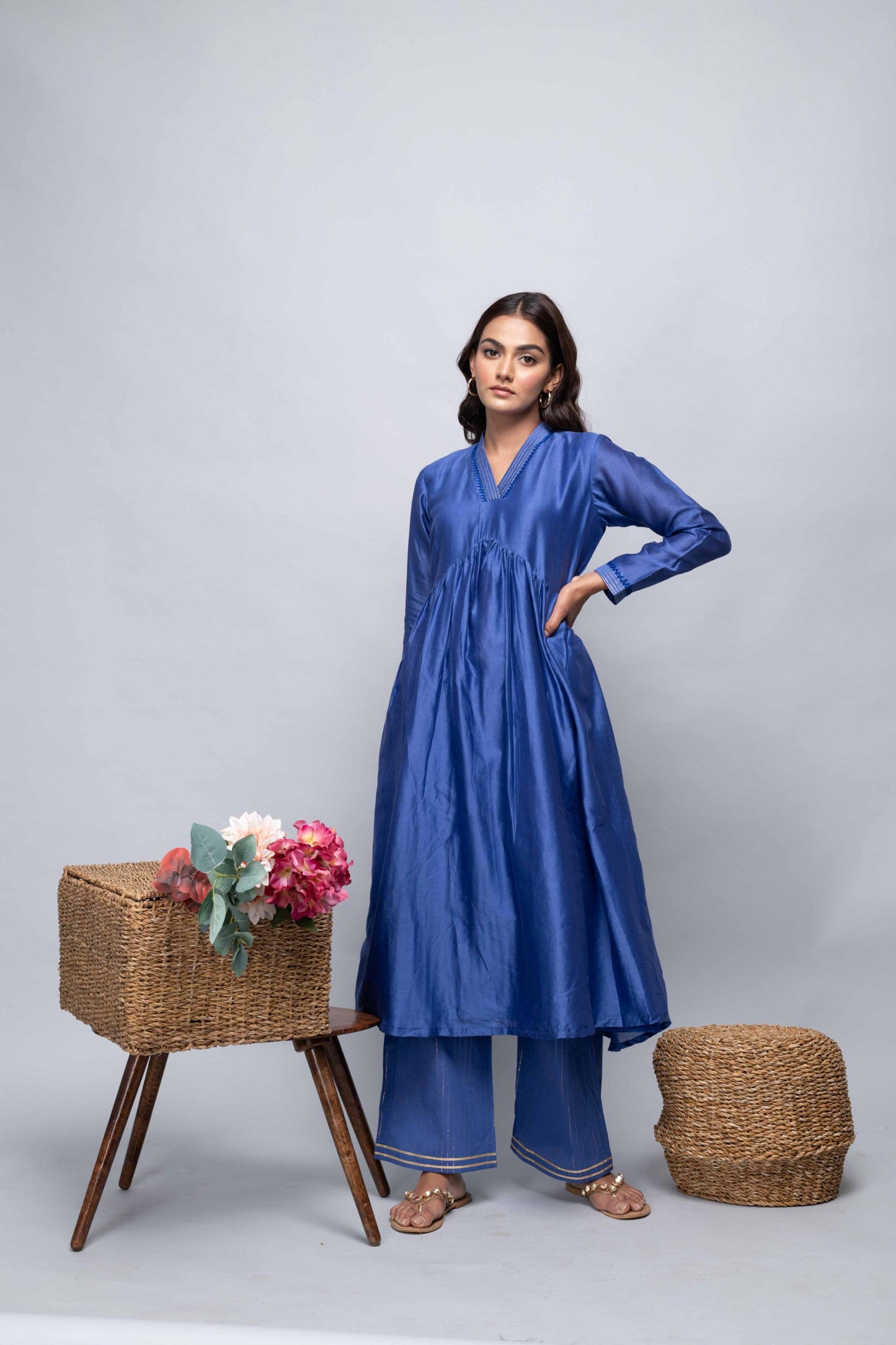 BLUE CHANDERI SUIT SET