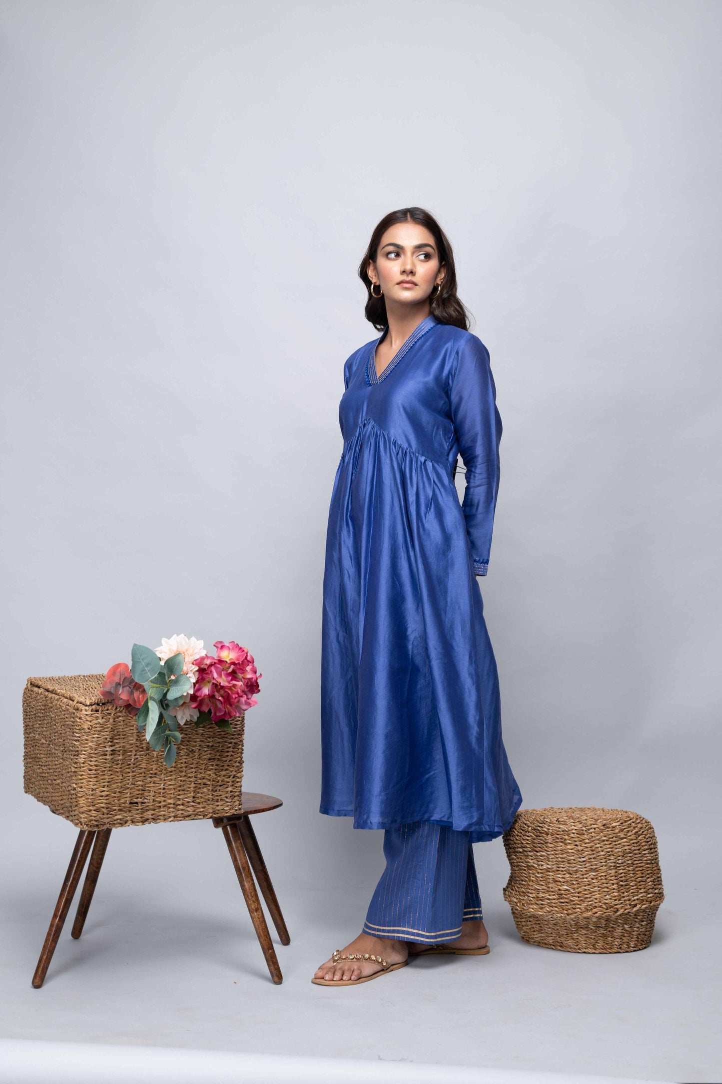 BLUE CHANDERI SUIT SET