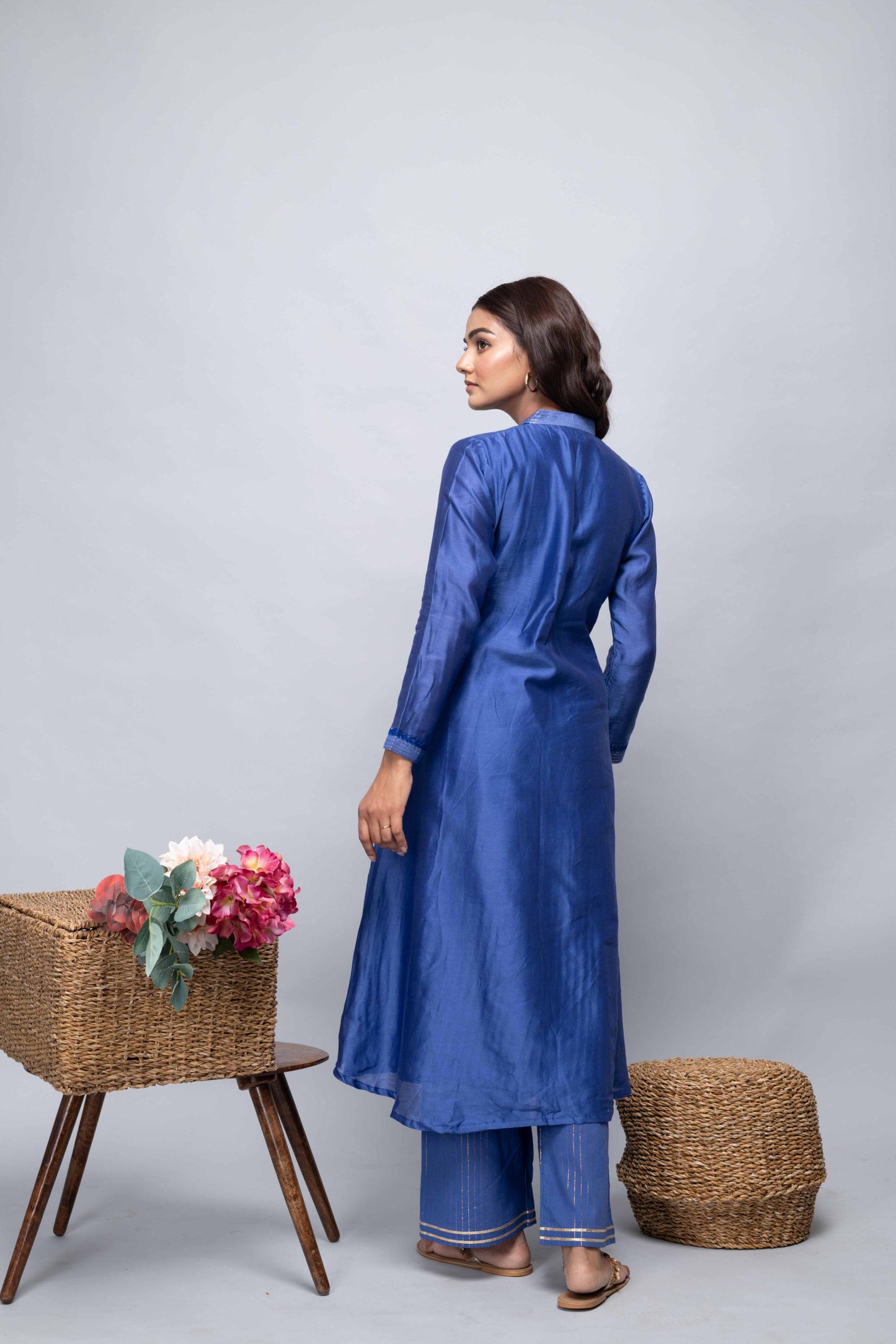 BLUE CHANDERI SUIT SET