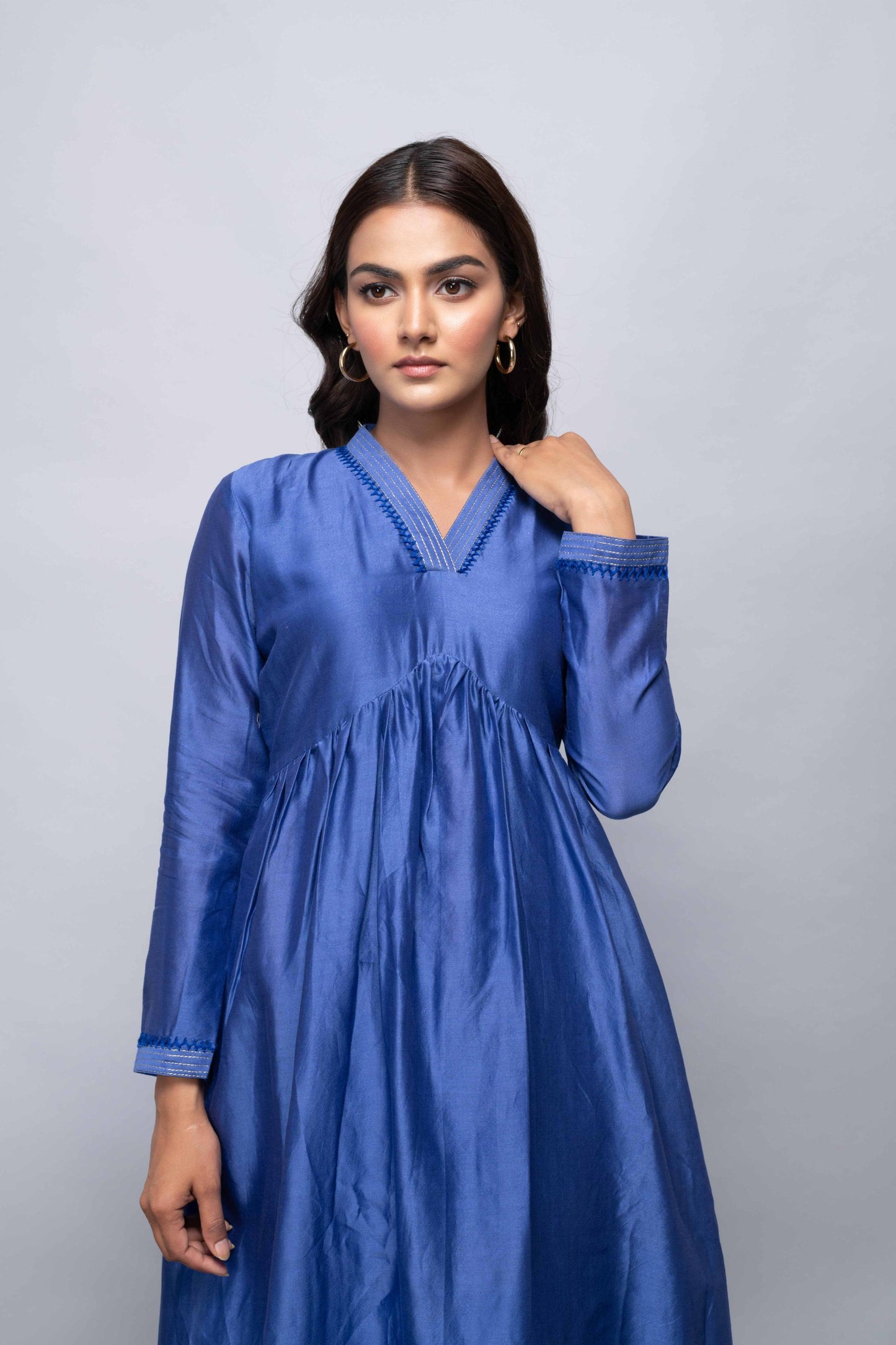 BLUE CHANDERI SUIT SET