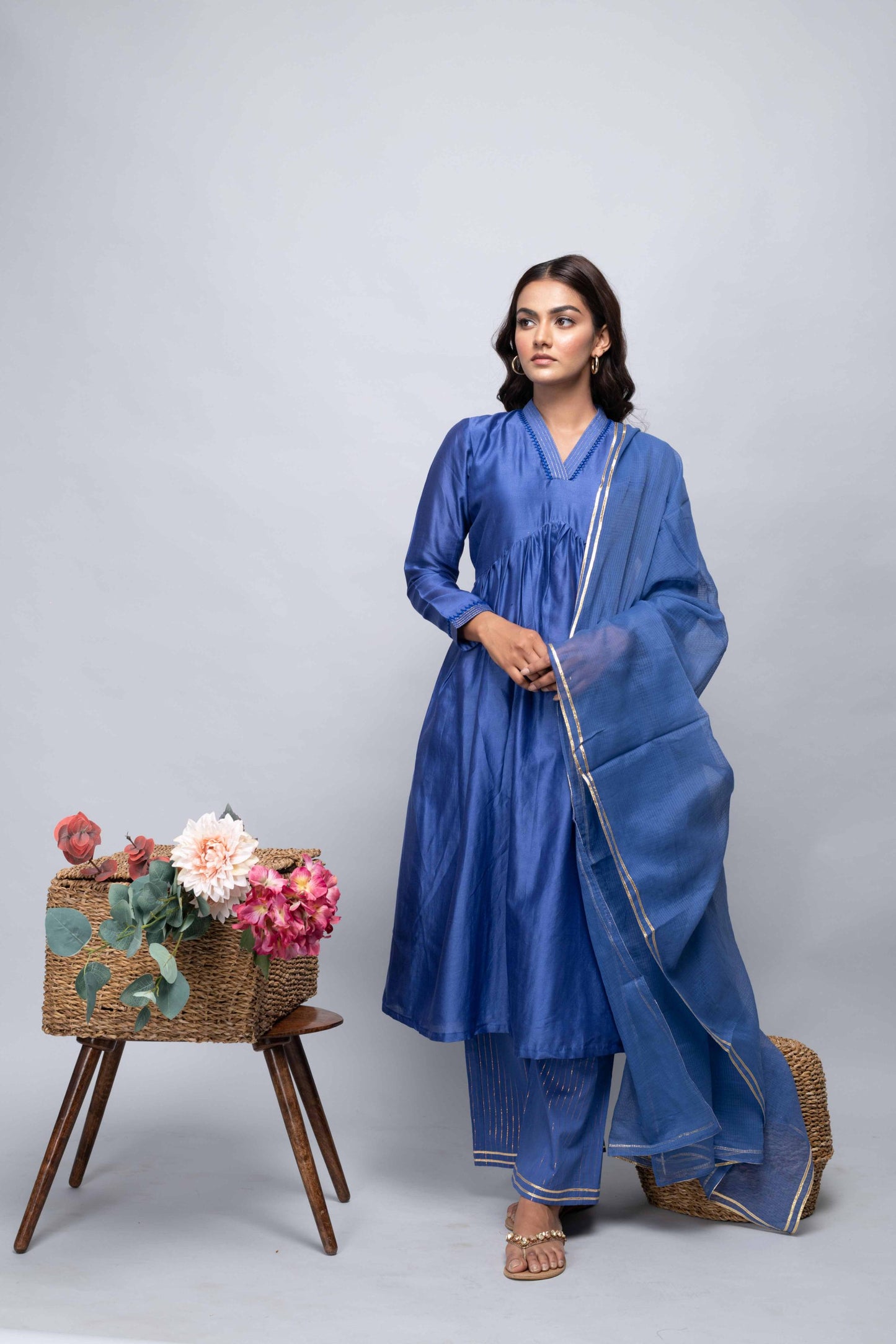 BLUE CHANDERI SUIT SET