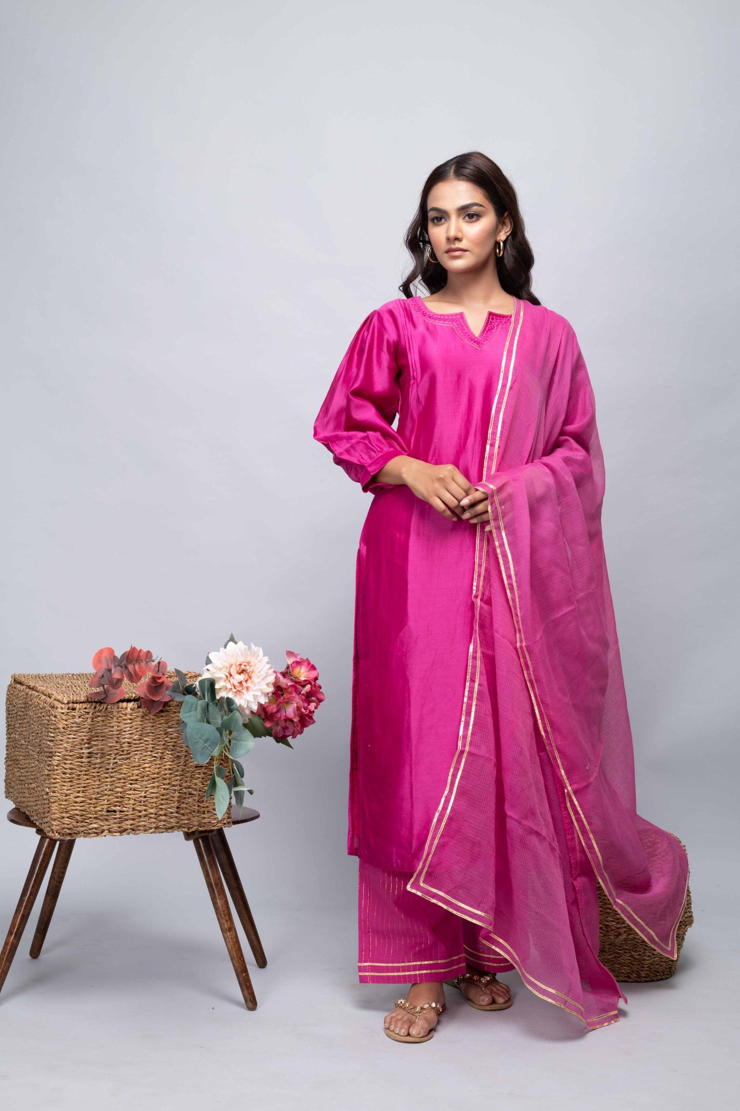 PINK CHANDERI SUIT SET
