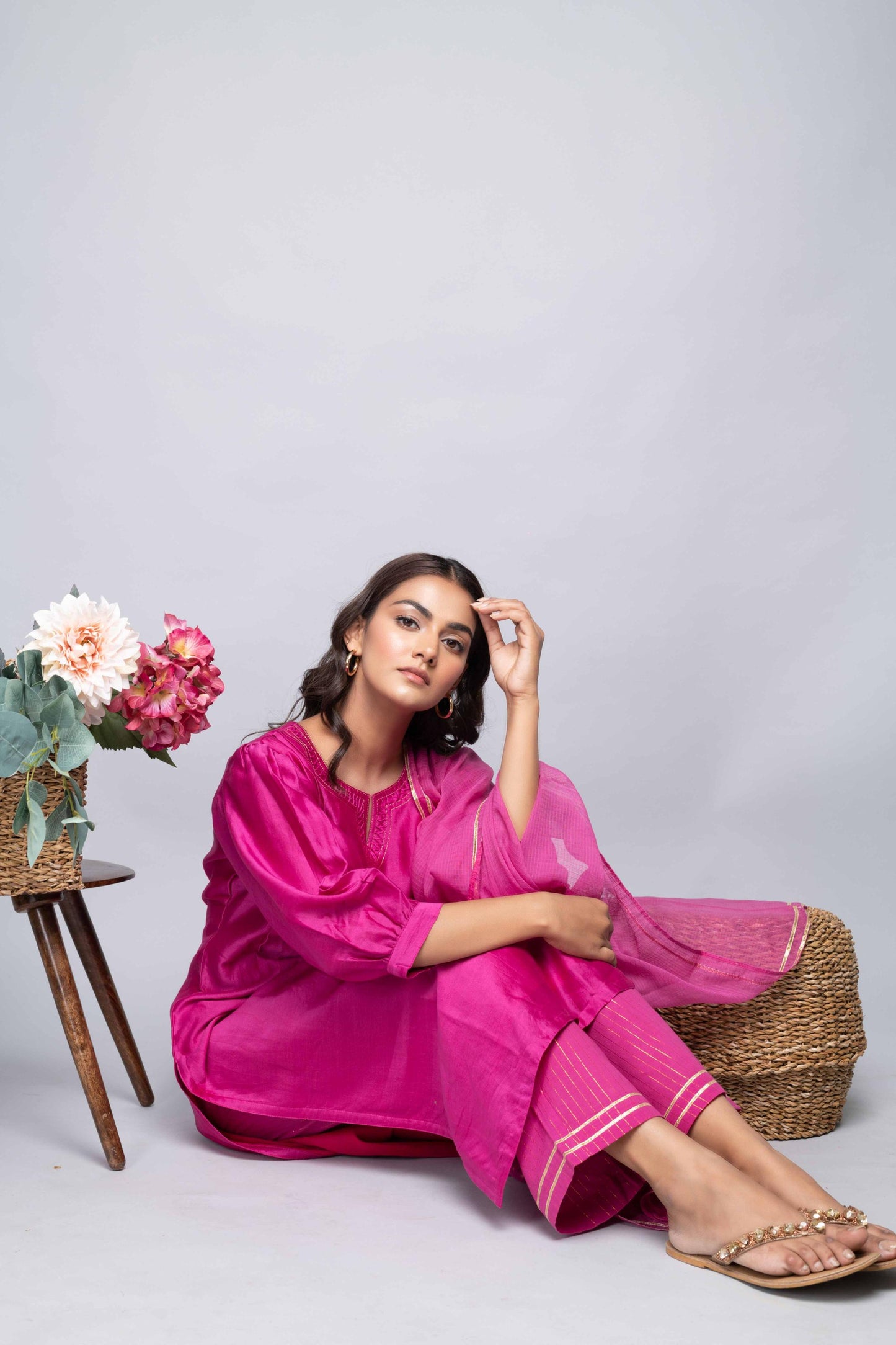 PINK CHANDERI SUIT SET