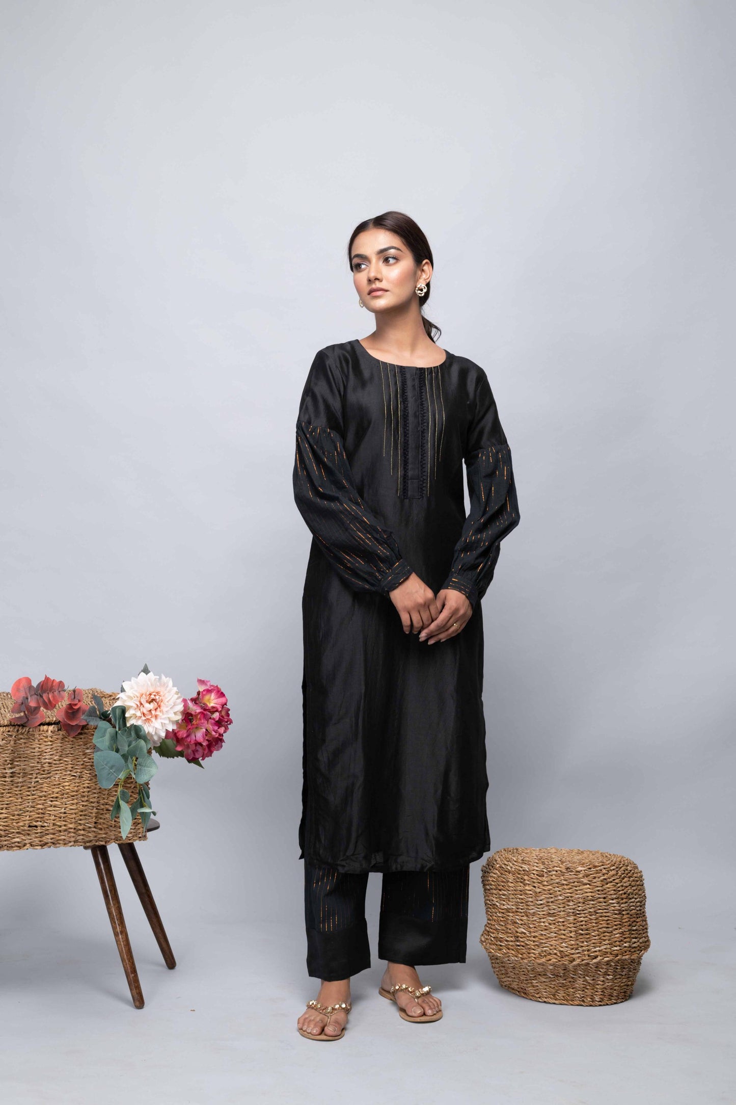 BLACK CHANDERI SUIT SET