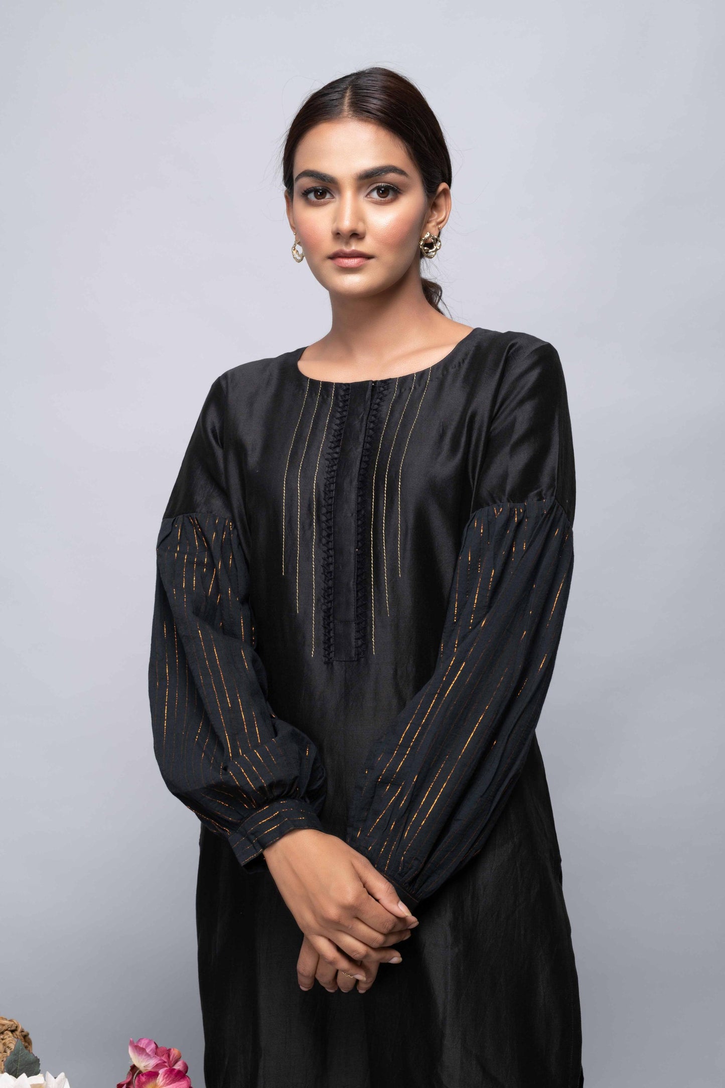 BLACK CHANDERI SUIT SET