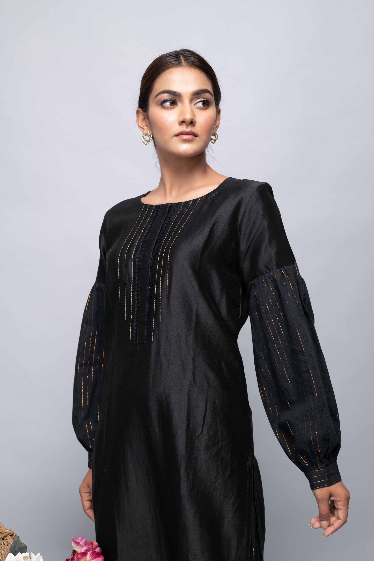BLACK CHANDERI SUIT SET