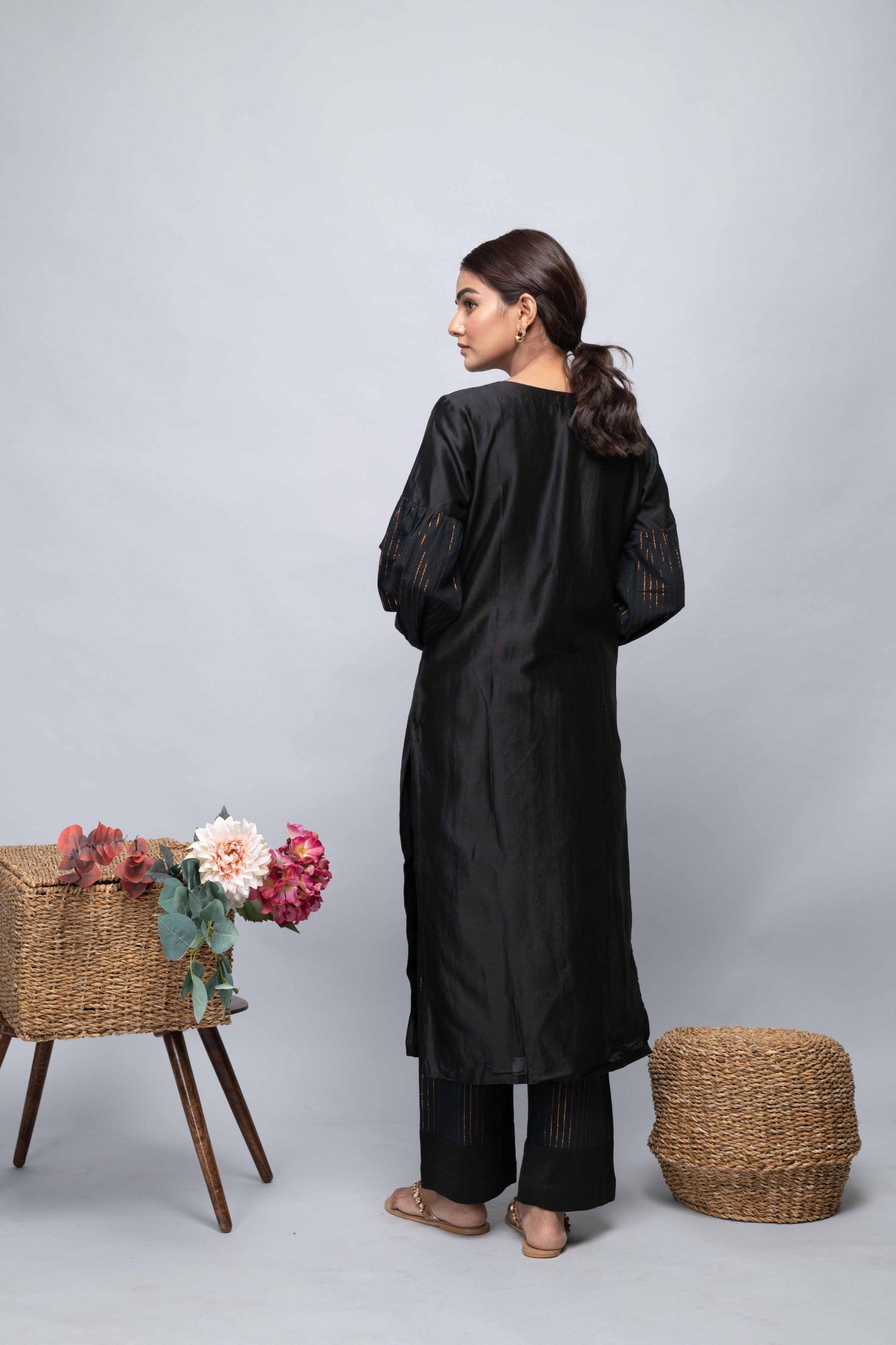 BLACK CHANDERI SUIT SET
