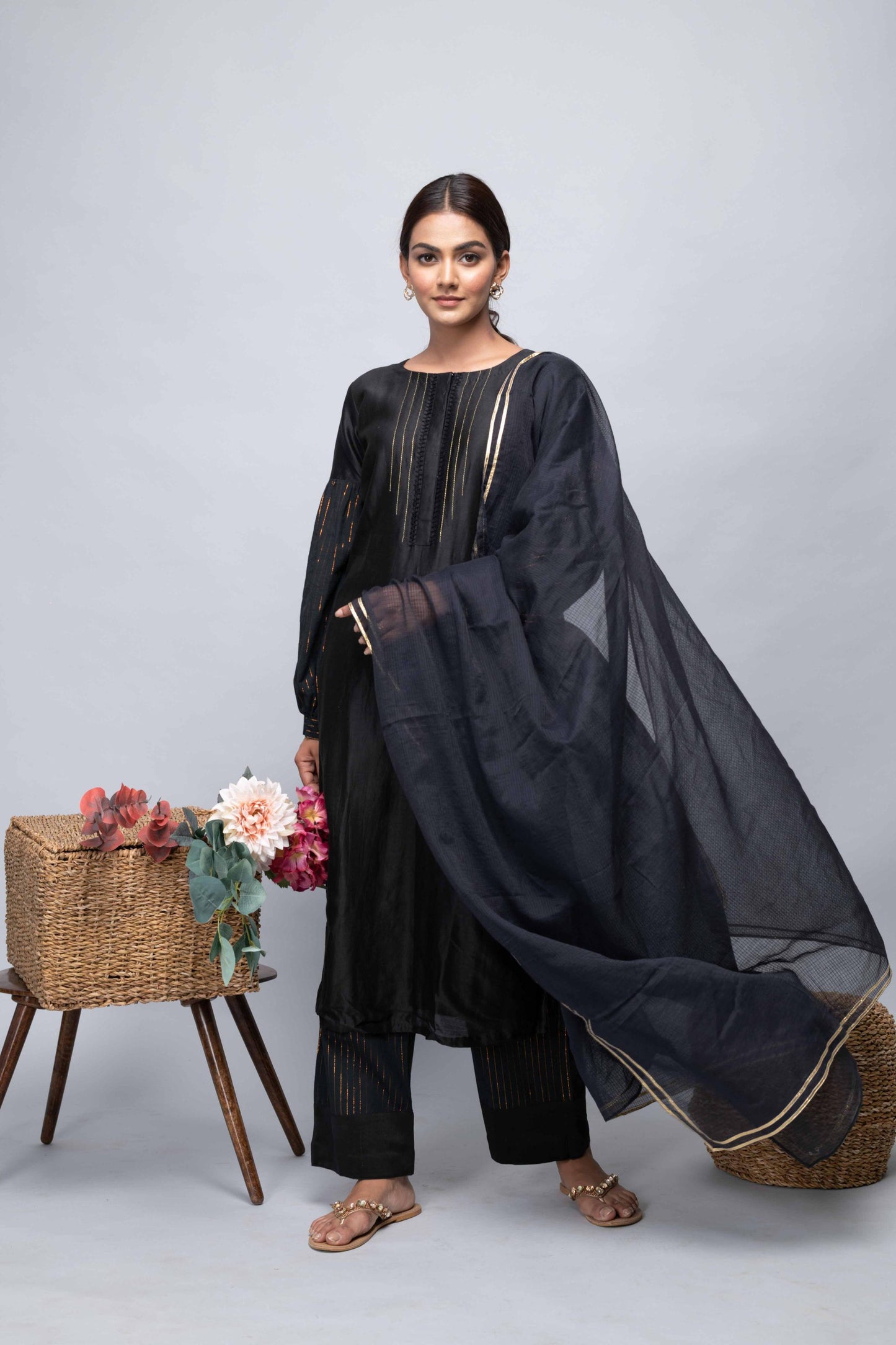 BLACK CHANDERI SUIT SET