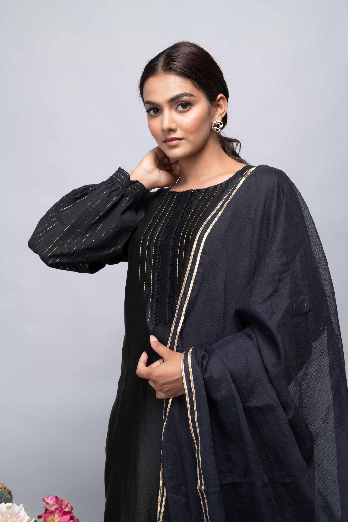 BLACK CHANDERI SUIT SET