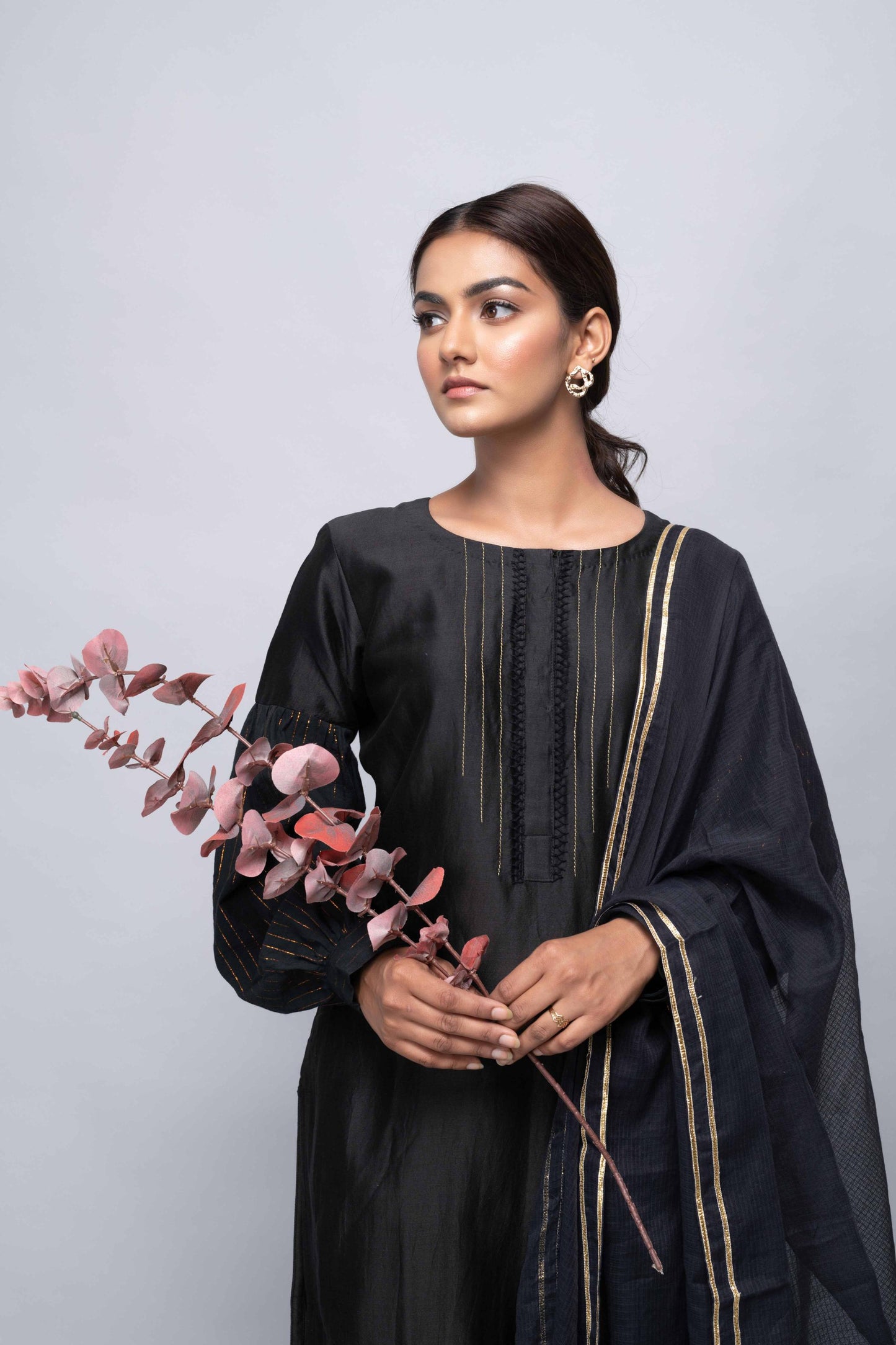 BLACK CHANDERI SUIT SET