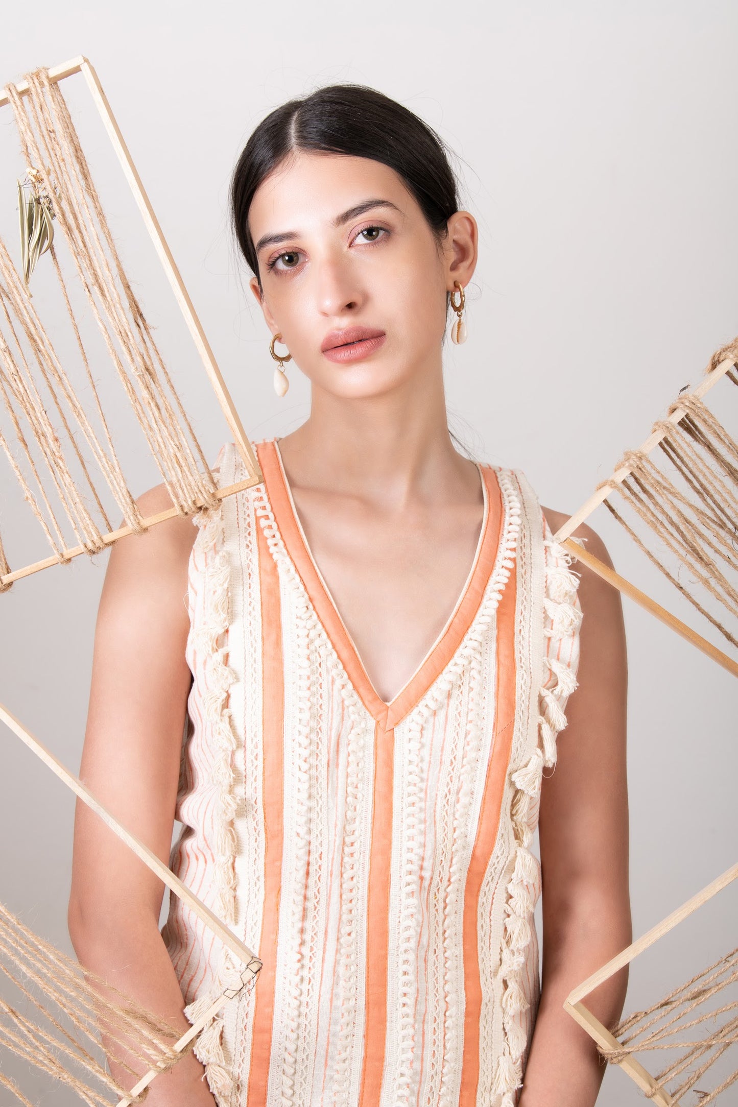 STRIPED LACEWORK DRESS