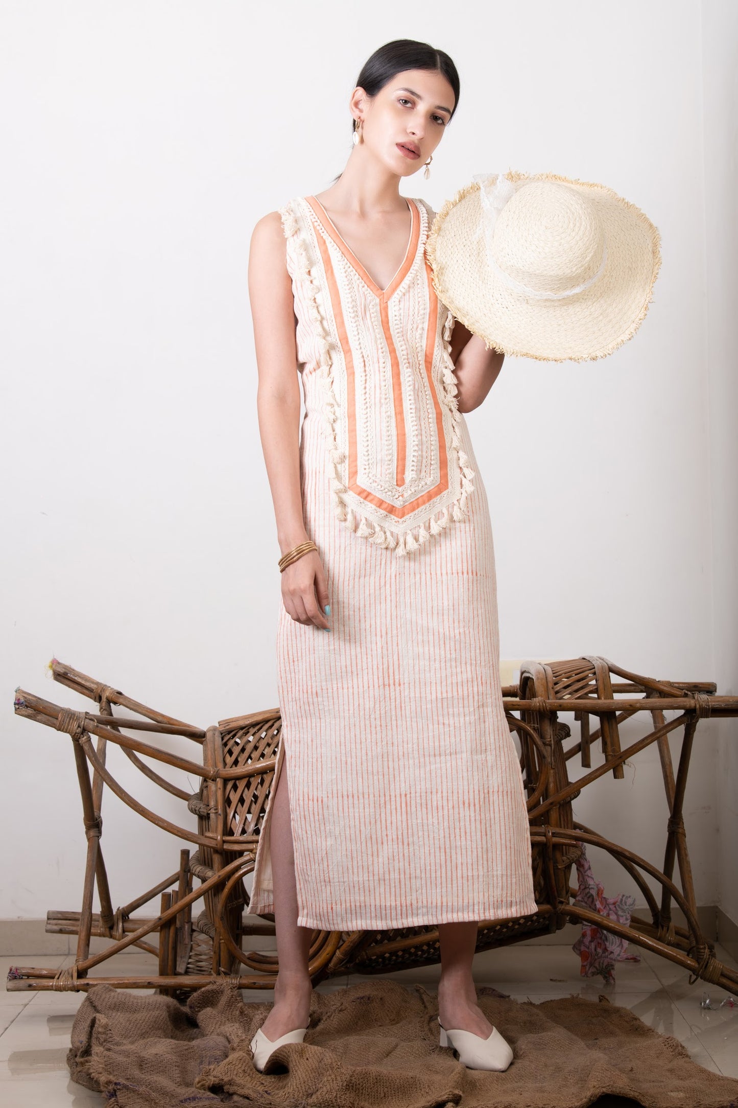 STRIPED LACEWORK DRESS