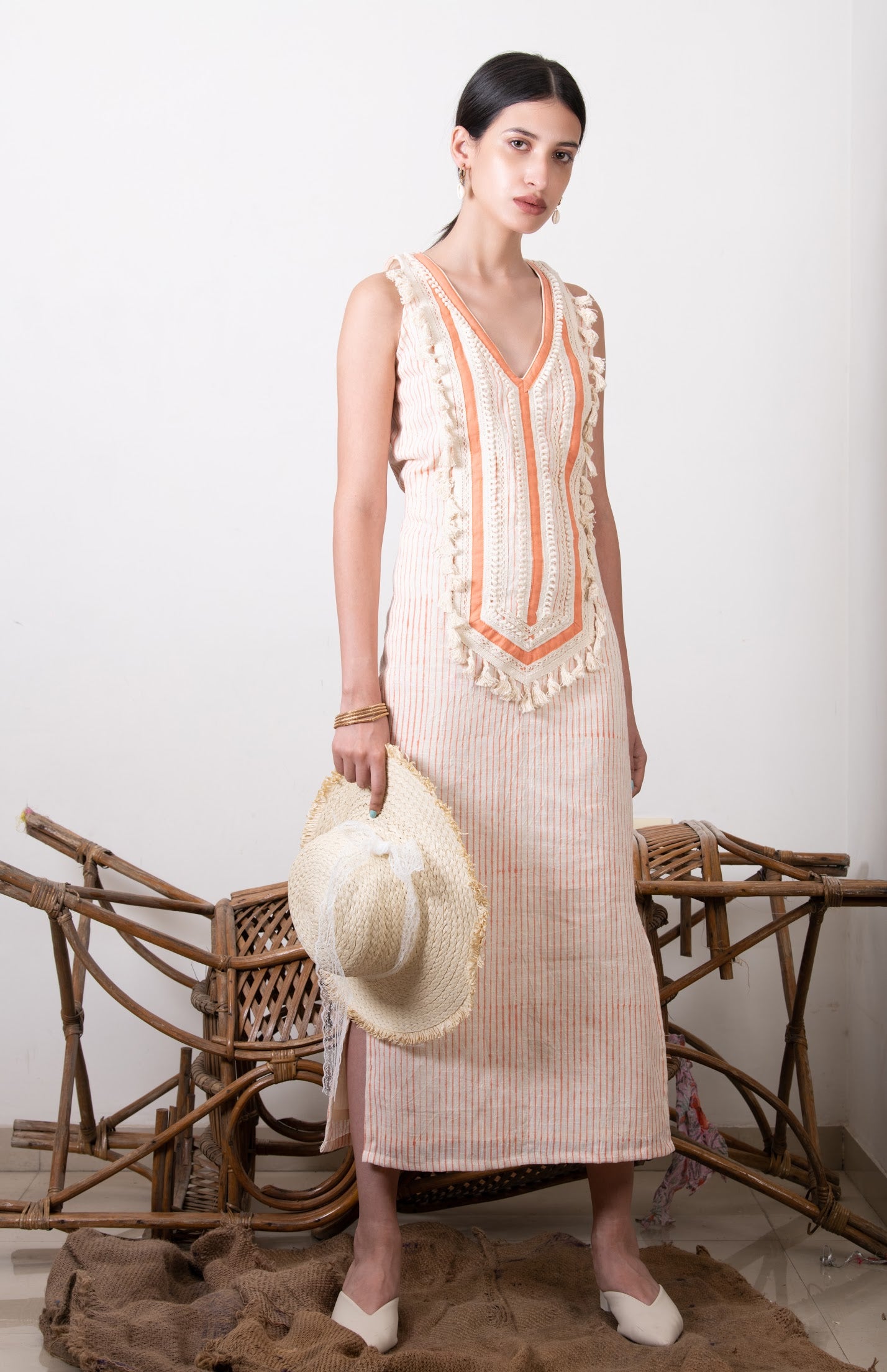 STRIPED LACEWORK DRESS