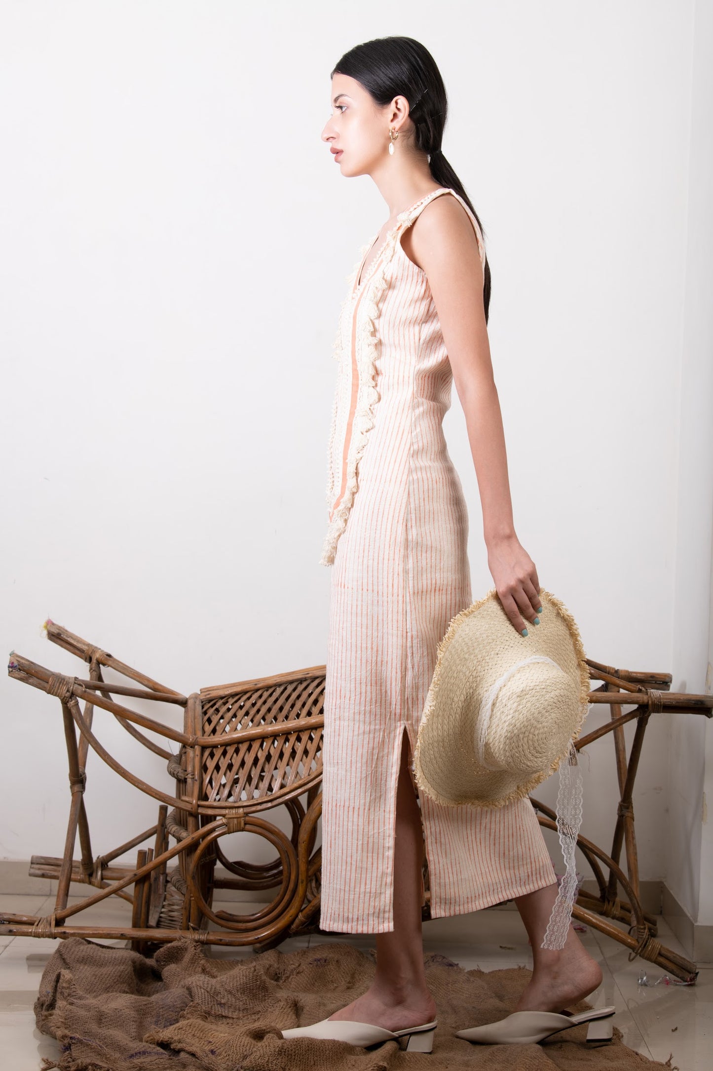 STRIPED LACEWORK DRESS