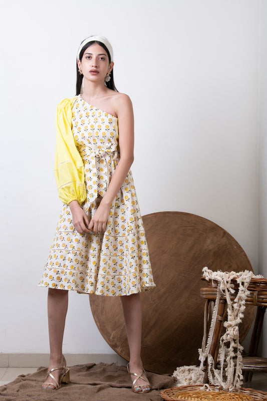 YELLOW ONE SHOULDER DRESS