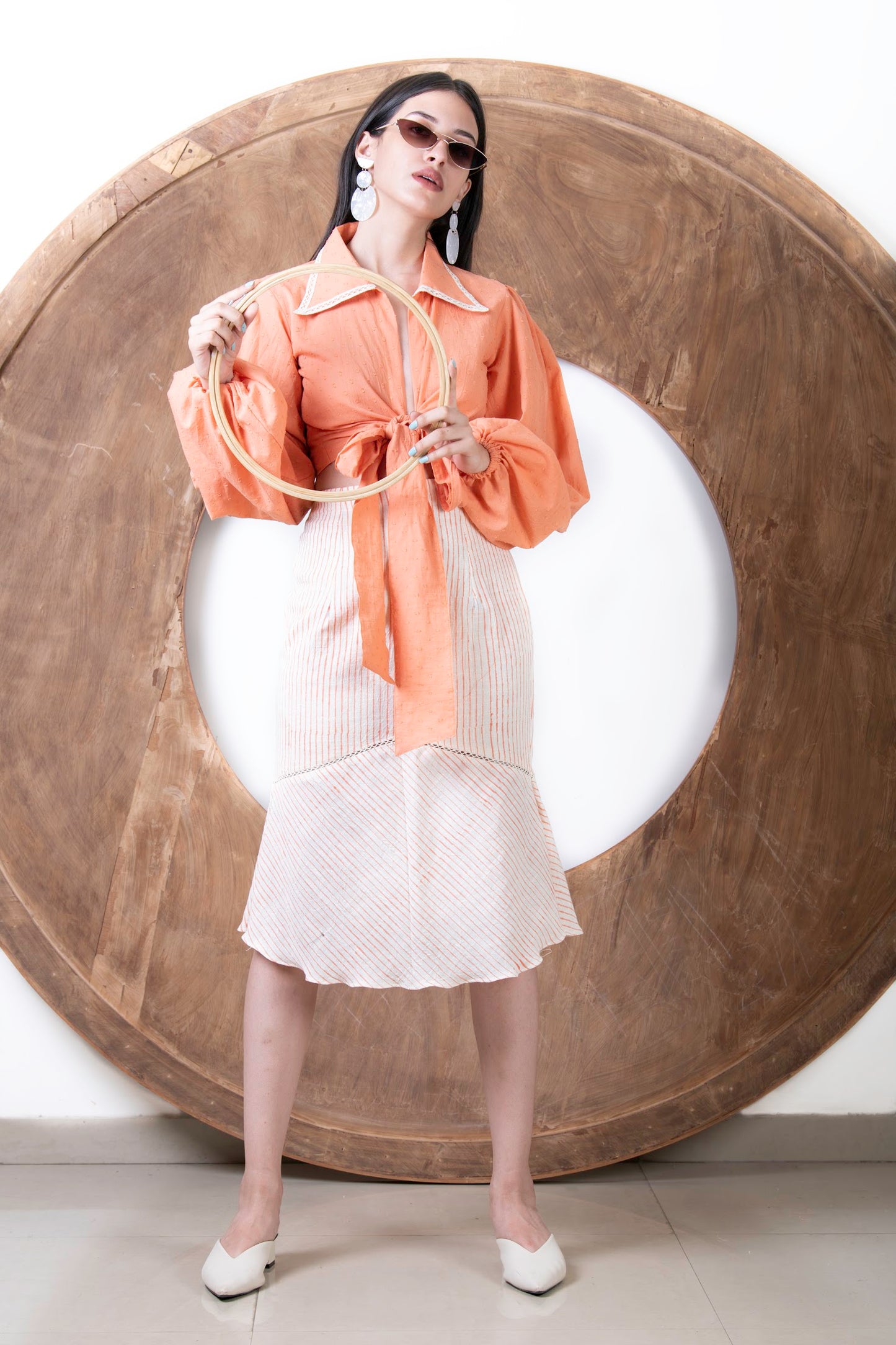 ORANGE BOW TOP WITH ASYMTERCAL SKIRT