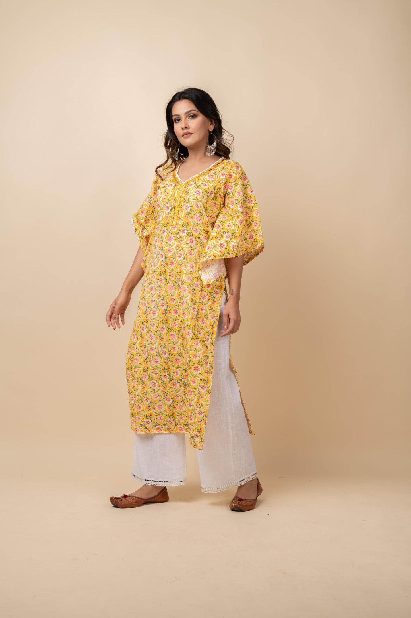 YELLOW JAAL KAFTAN