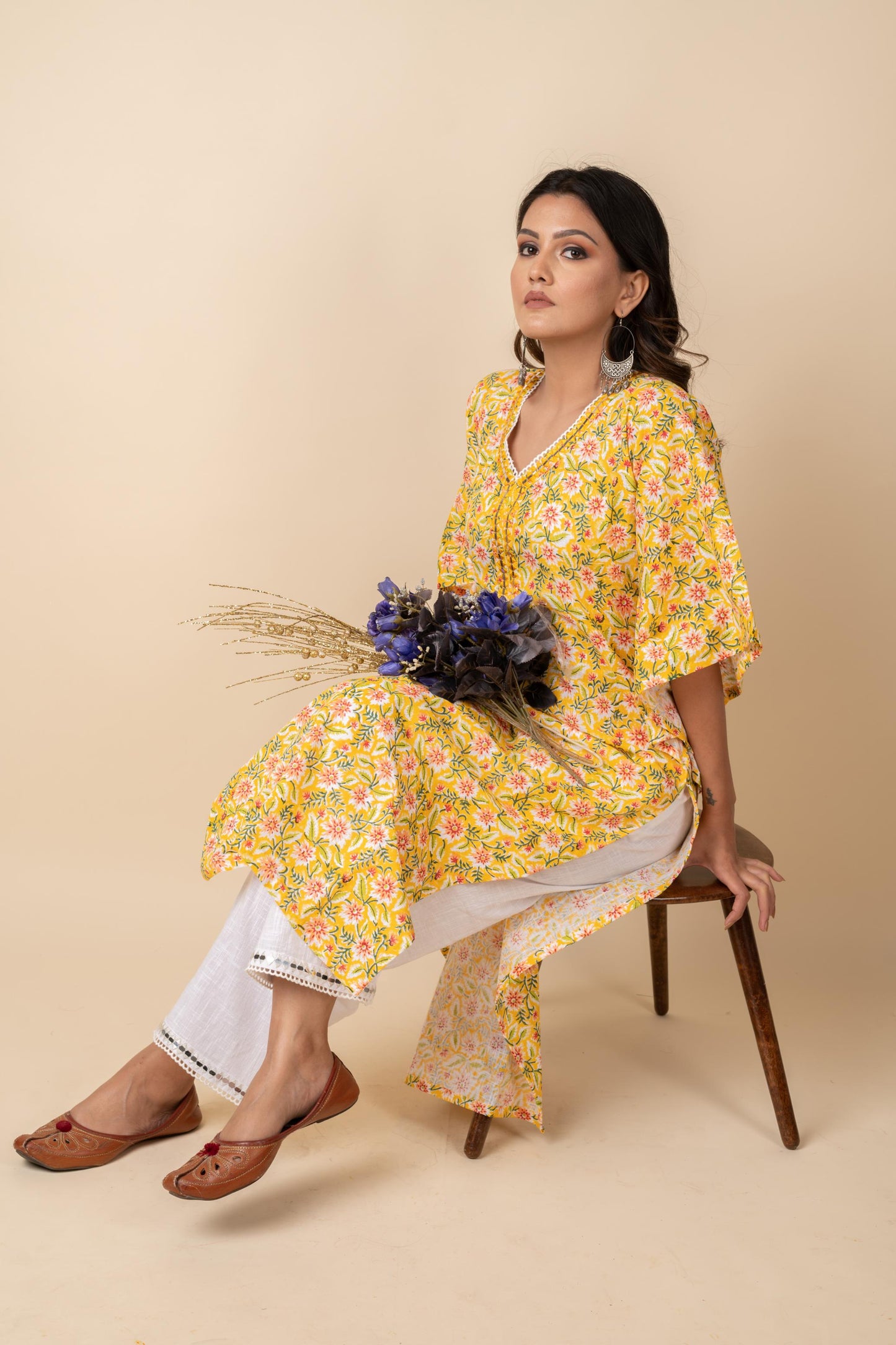 YELLOW JAAL KAFTAN