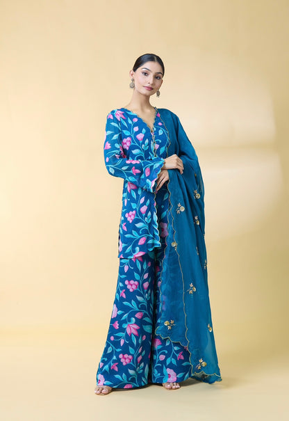 BLUE FLORAL PRINTED SUIT SET