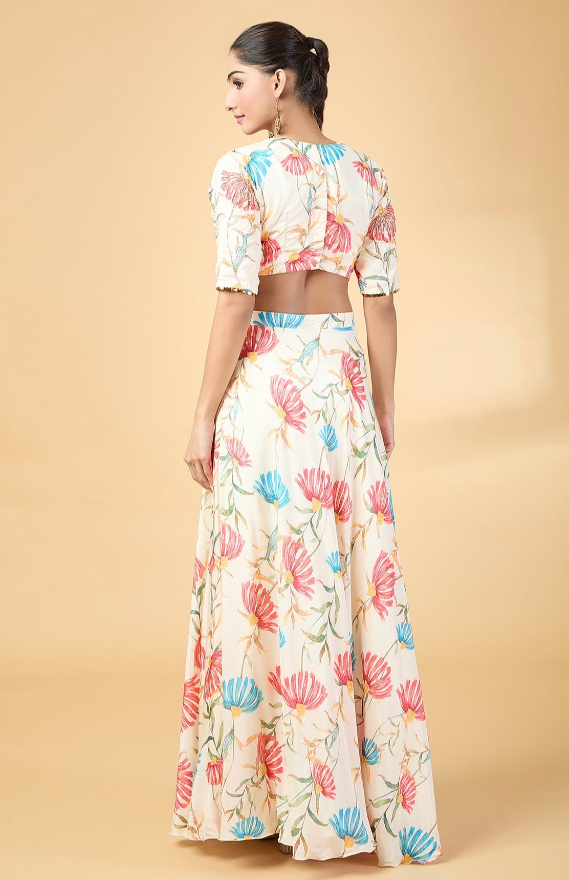 OFF WHITE FLORAL PRINTED LEHENGA