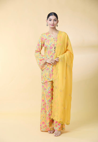 YELLOW FLORAL PRINTED SUIT SET