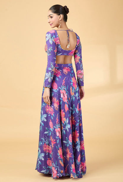 PURPLE FLORAL PRINTED LEHENGA