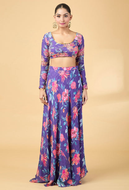 PURPLE FLORAL PRINTED LEHENGA