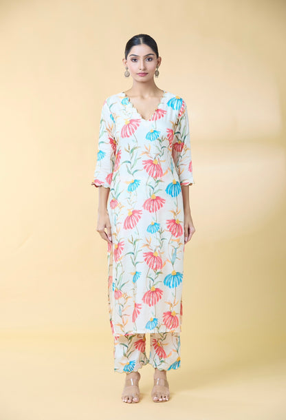 OFFWHITE FLORAL PRINTED SUIT SET