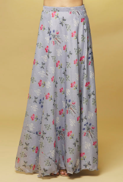 GREY PRINTED CHANDERI LEHENGA