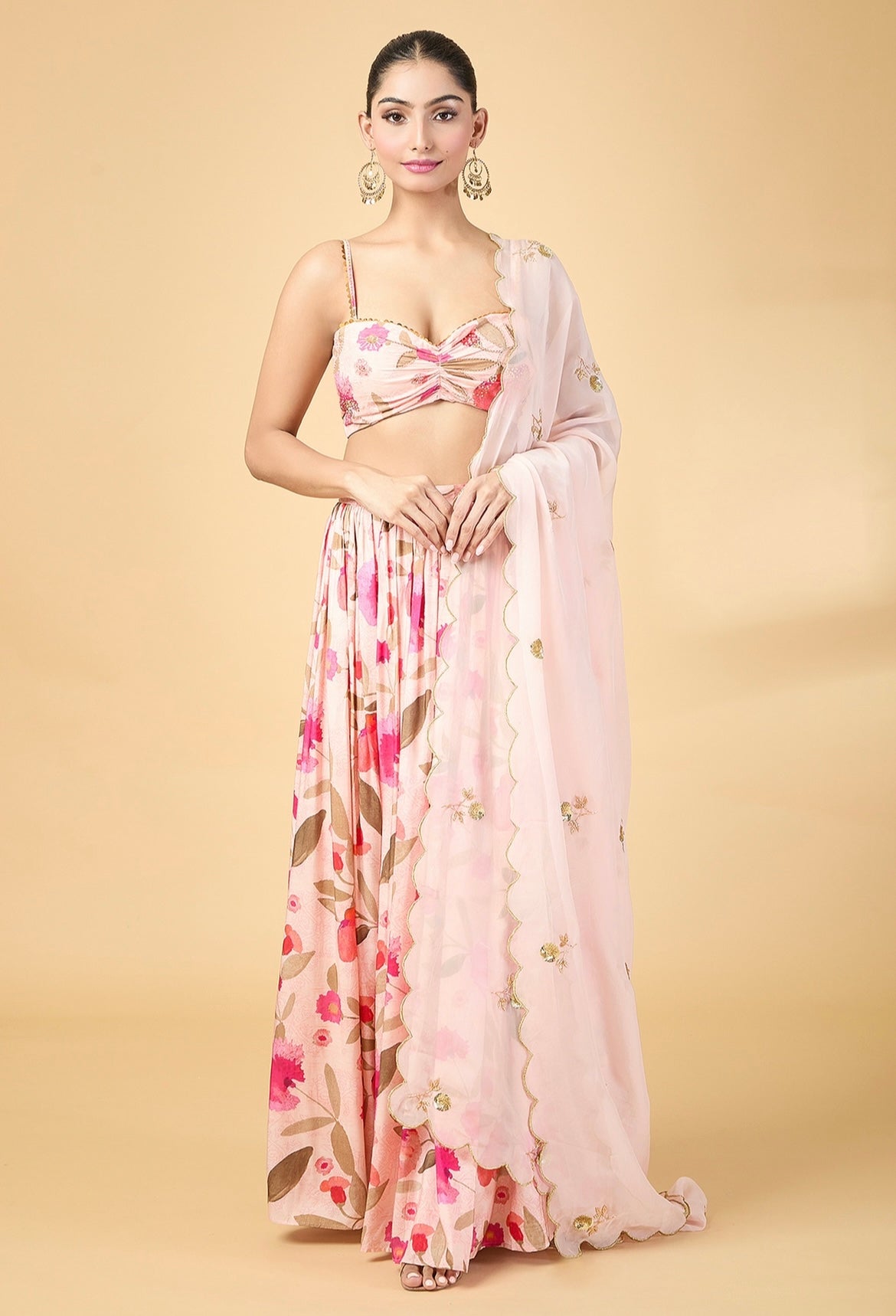 BABY PINK FLORAL PRINTED LEHENGA