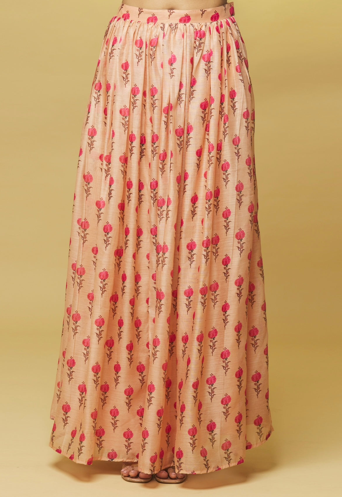 PEACH PRINTED CHANDERI LEHENGA