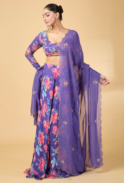 PURPLE FLORAL PRINTED LEHENGA