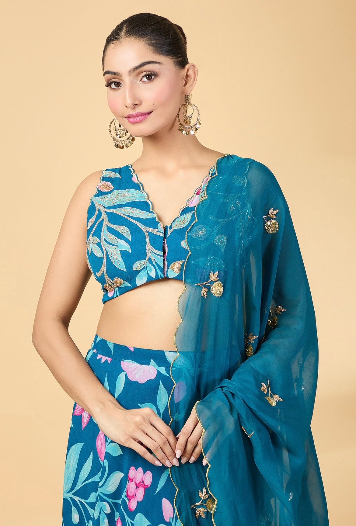 BLUE FLORAL PRINTED LEHENGA