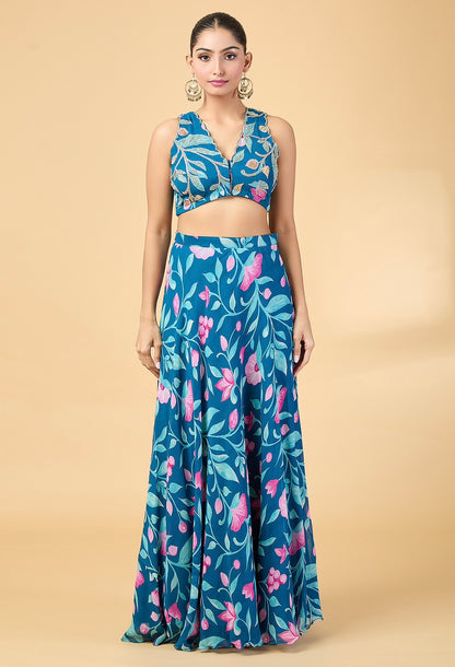 BLUE FLORAL PRINTED LEHENGA