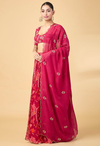 RED FLORAL PRINTED LEHENGA