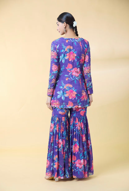 PURPLE FLORAL PRINTED SUIT SET