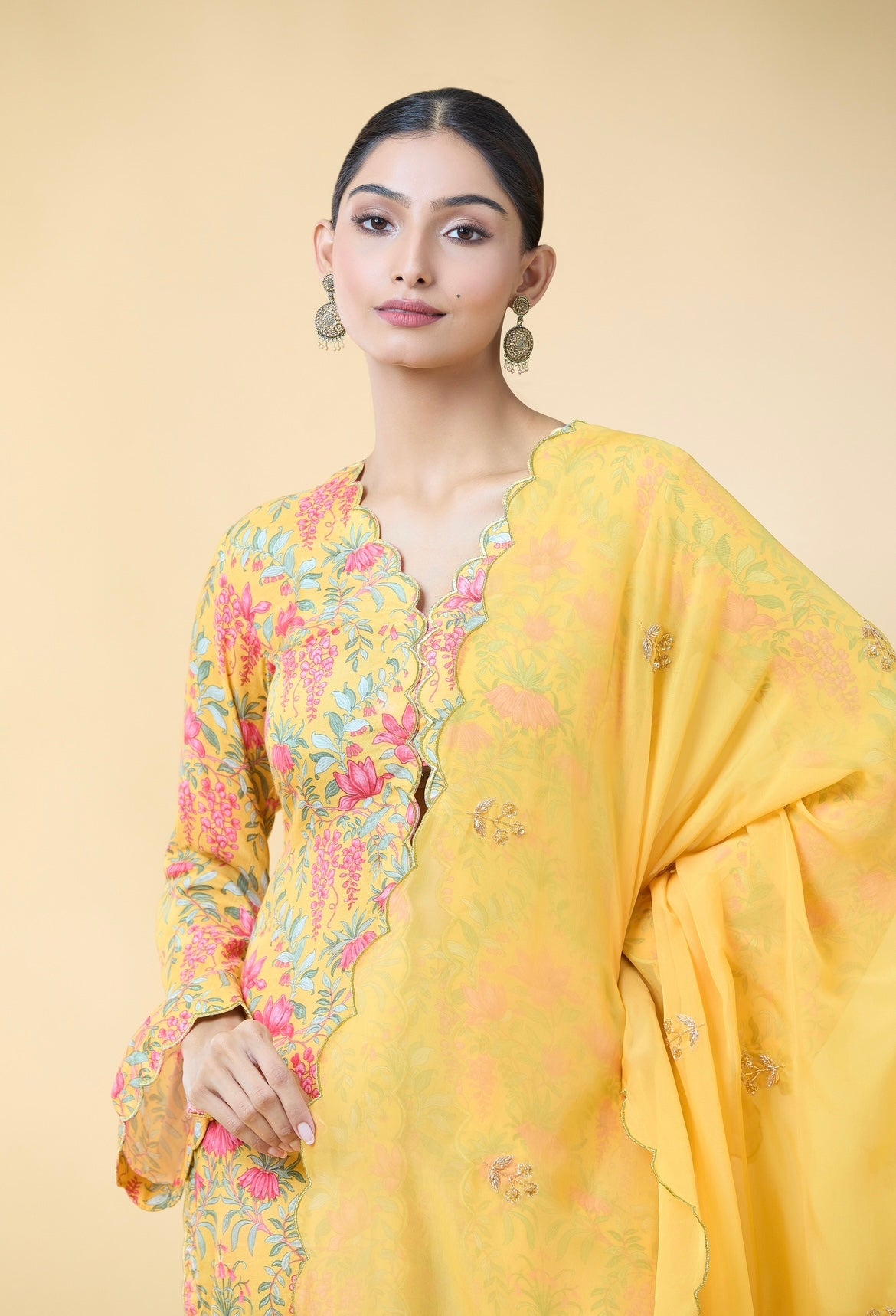 YELLOW FLORAL PRINTED SUIT SET