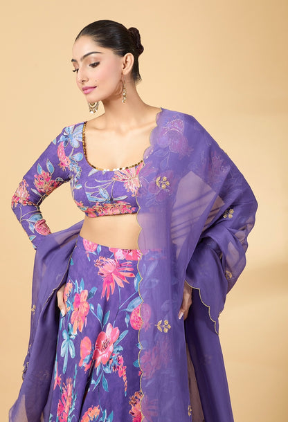 PURPLE FLORAL PRINTED LEHENGA