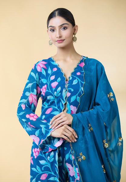 BLUE FLORAL PRINTED SUIT SET