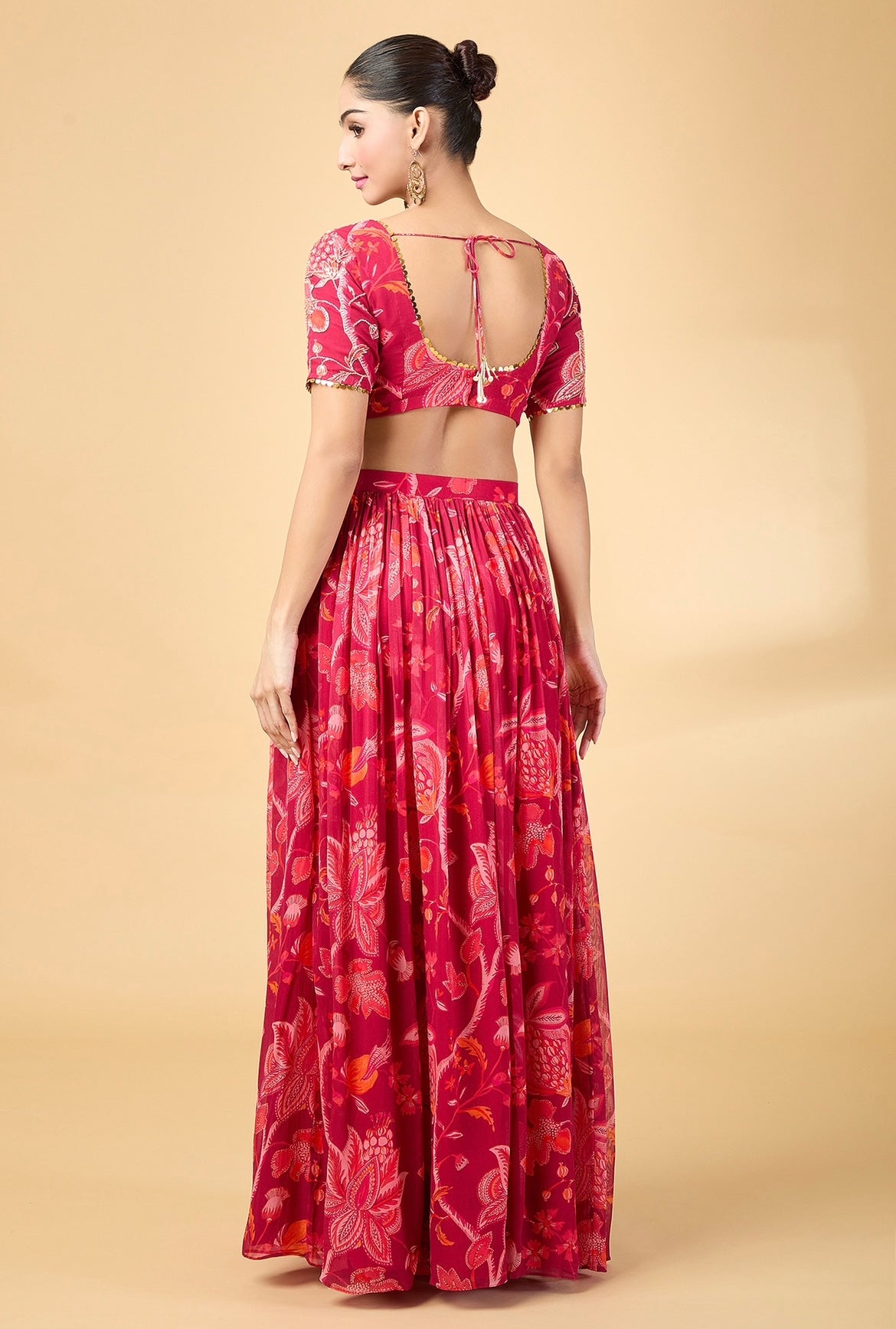 RED FLORAL PRINTED LEHENGA