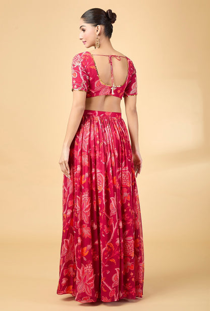 RED FLORAL PRINTED LEHENGA